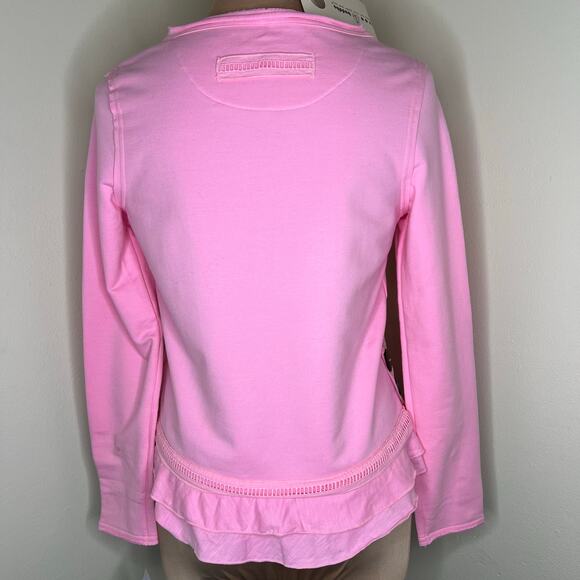 Neon Buddha Cape Side Top XS Petite Womens Sweatshirt Ruffle Pink Button Accent - Picture 4 of 11